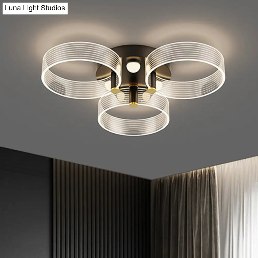 Modern Black - Gold Led Ceiling Light With Flower Design - Acrylic Round Semi Mount