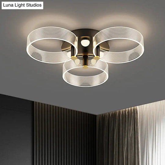 Modern Black - Gold Led Ceiling Light With Flower Design - Acrylic Round Semi Mount
