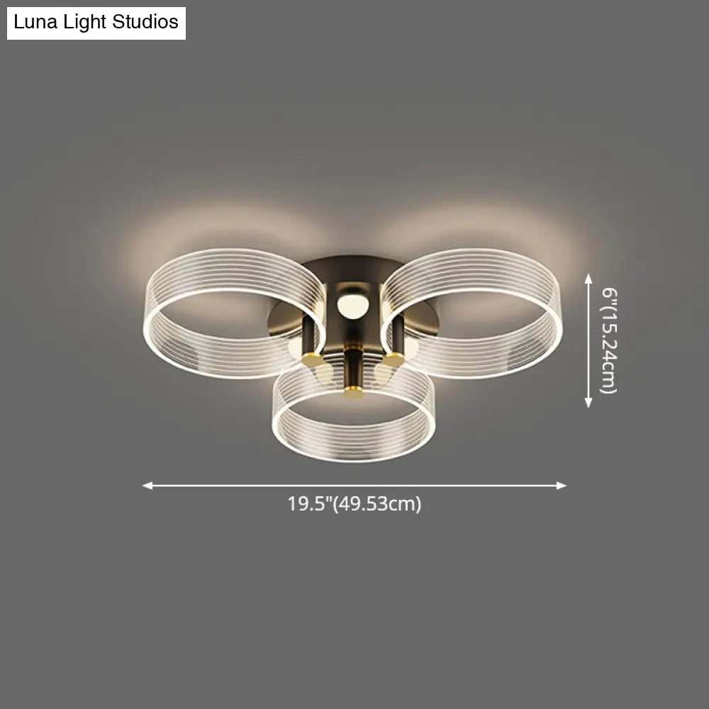 Modern Black - Gold Led Ceiling Light With Flower Design - Acrylic Round Semi Mount
