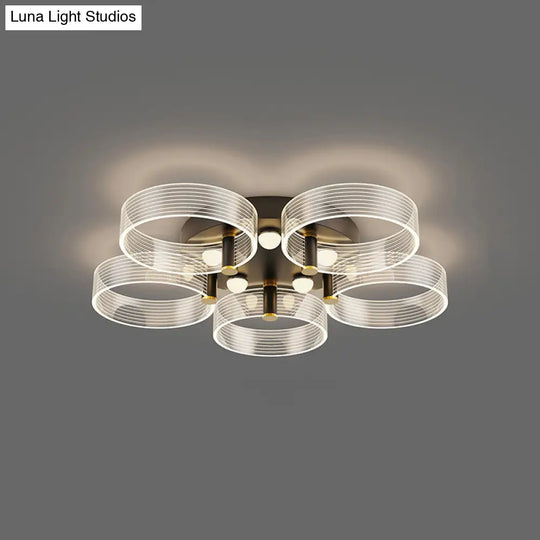 Modern Black - Gold Led Ceiling Light With Flower Design - Acrylic Round Semi Mount 5 / Warm