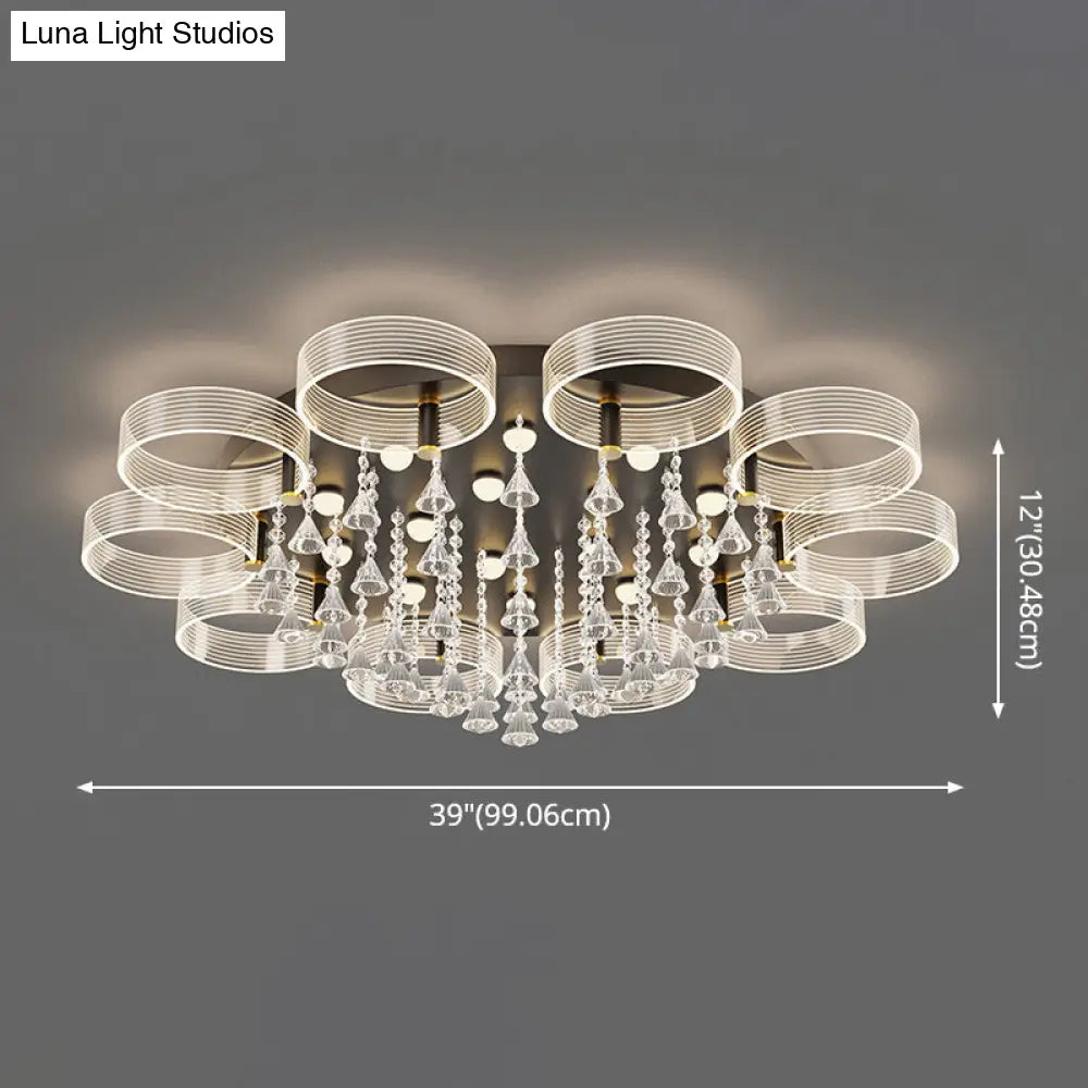 Modern Black-Gold Led Ceiling Light With Flower Design - Acrylic Round Semi Mount