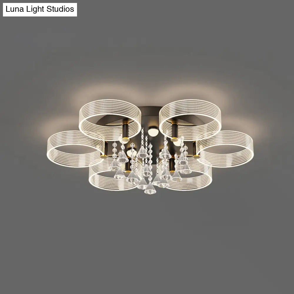 Modern Black - Gold Led Ceiling Light With Flower Design - Acrylic Round Semi Mount 6 / Warm