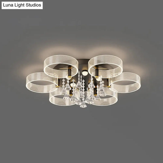 Modern Black - Gold Led Ceiling Light With Flower Design - Acrylic Round Semi Mount 6 / Warm