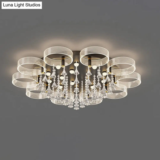Modern Black-Gold Led Ceiling Light With Flower Design - Acrylic Round Semi Mount 10 / Warm