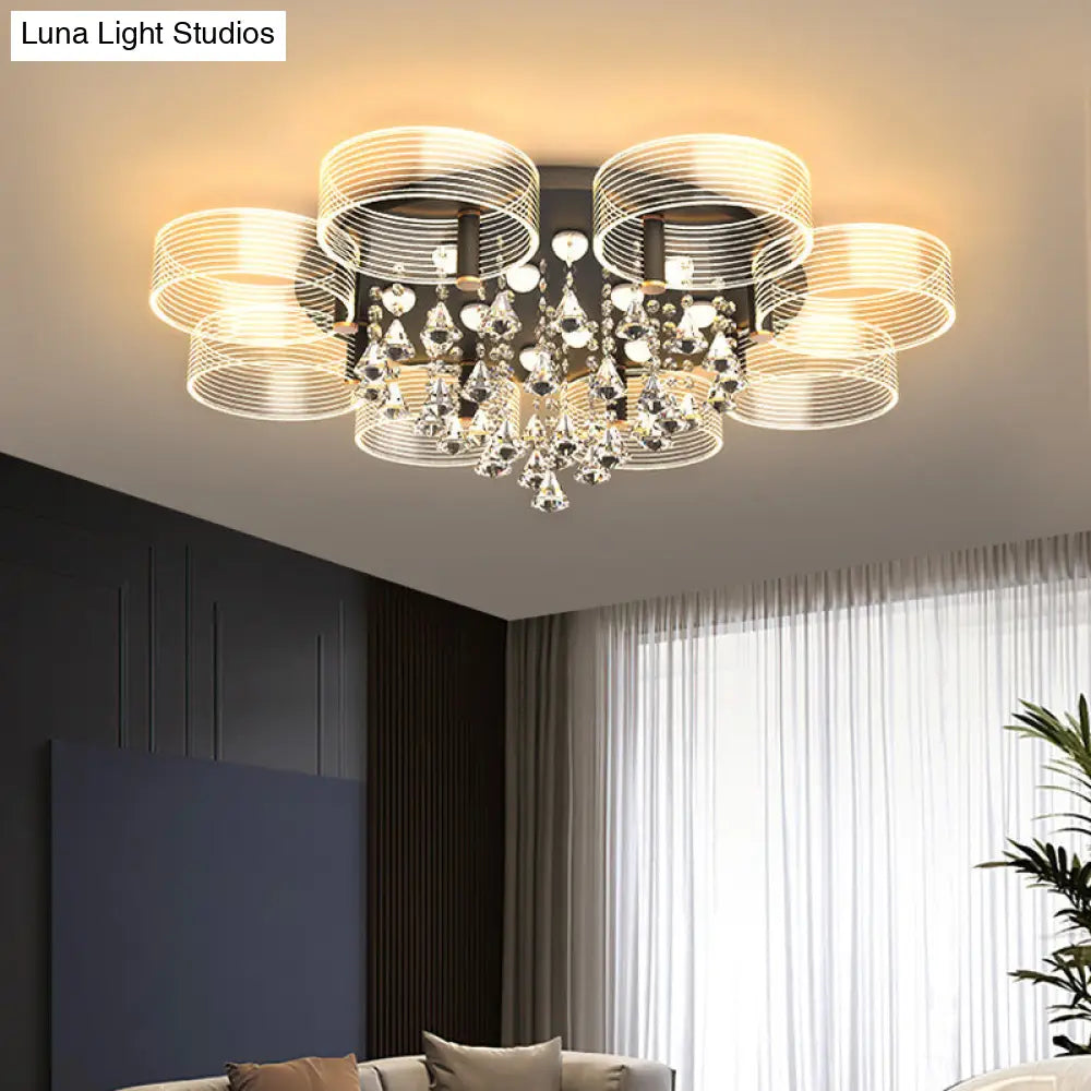 Modern Black-Gold Led Ceiling Light With Flower Design - Acrylic Round Semi Mount