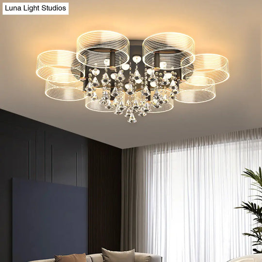 Modern Black-Gold Led Ceiling Light With Flower Design - Acrylic Round Semi Mount