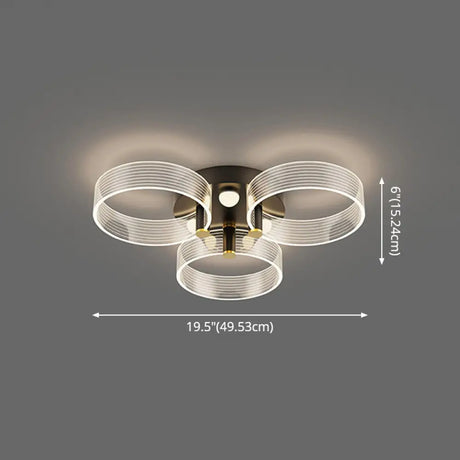 Modern Black-Gold Led Ceiling Light With Flower Design - Acrylic Round Semi Mount