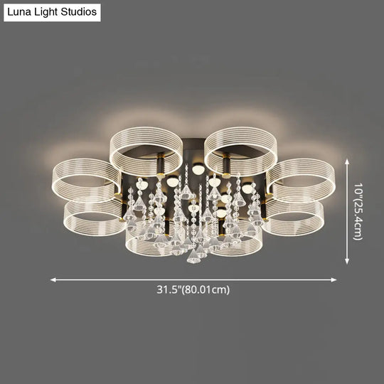 Modern Black-Gold Led Ceiling Light With Flower Design - Acrylic Round Semi Mount