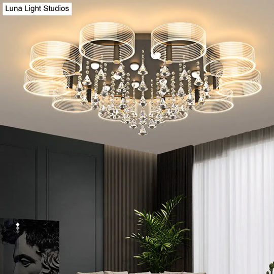 Modern Black-Gold Led Ceiling Light With Flower Design - Acrylic Round Semi Mount
