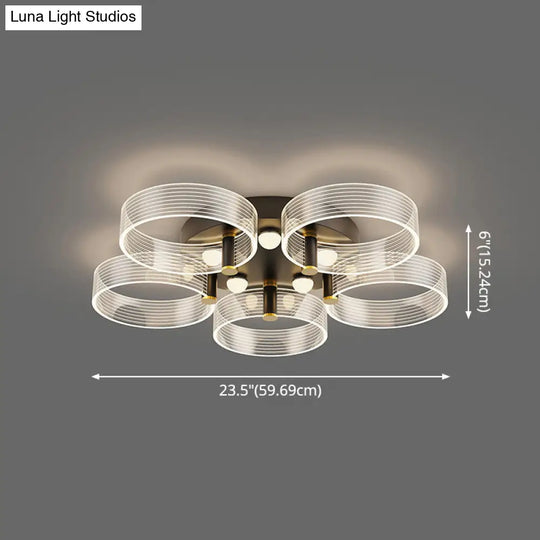 Modern Black - Gold Led Ceiling Light With Flower Design - Acrylic Round Semi Mount
