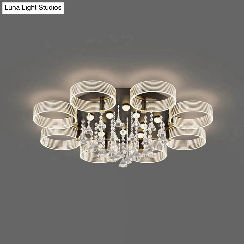 Modern Black - Gold Led Ceiling Light With Flower Design - Acrylic Round Semi Mount 8 / Warm
