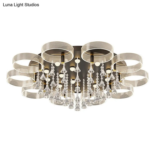 Modern Black-Gold Led Ceiling Light With Flower Design - Acrylic Round Semi Mount