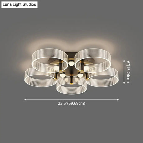 Modern Black - Gold Led Ceiling Light With Flower Design - Acrylic Round Semi Mount