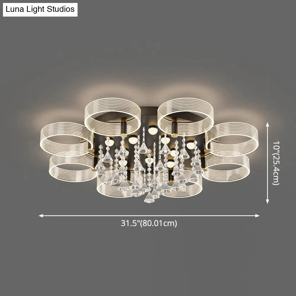 Modern Black - Gold Led Ceiling Light With Flower Design - Acrylic Round Semi Mount