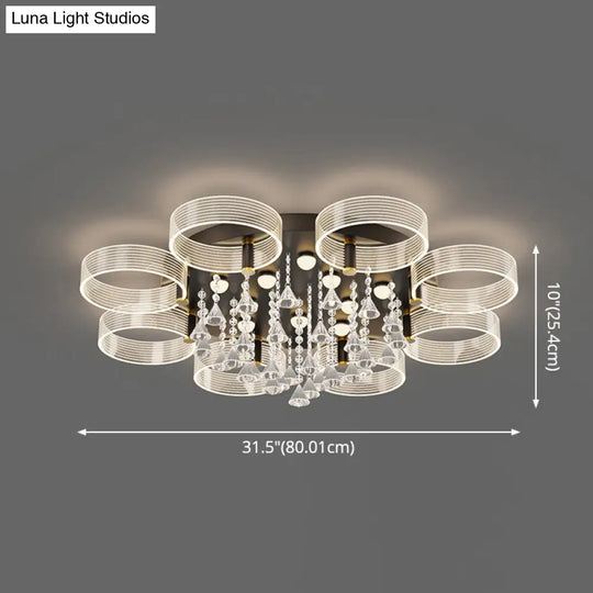 Modern Black - Gold Led Ceiling Light With Flower Design - Acrylic Round Semi Mount