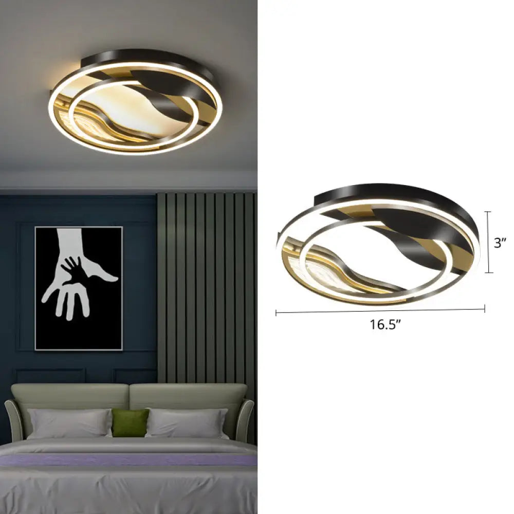 Modern Black - Gold Led Flush Mount Lamp For Bedroom Lighting Black / 16.5’ Third Gear
