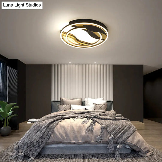 Modern Black - Gold Led Flush Mount Lamp For Bedroom Lighting