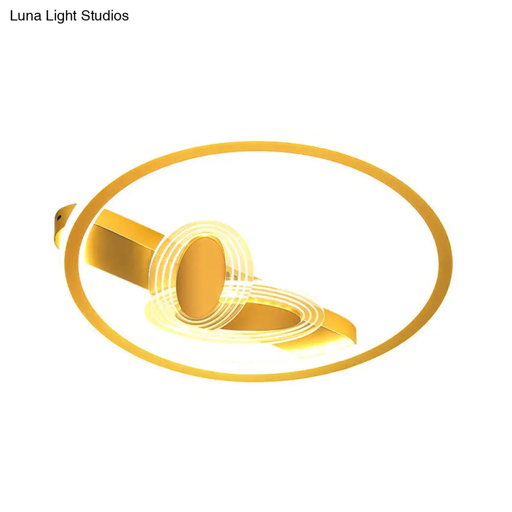 Modern Black/Gold Led Flush Mount Light With Acrylic Oval And Circle Design