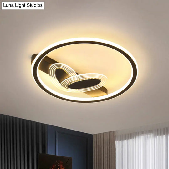 Modern Black/Gold Led Flush Mount Light With Acrylic Oval And Circle Design Black
