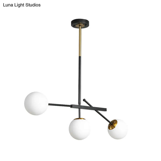 Modern Black-Gold Opal Glass Chandelier - Branching Suspension Pendant With 3 Lights