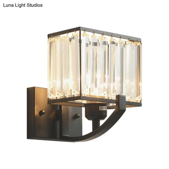 Modern Black/Gold Rectangle Wall Mount Sconce Light With Clear Crystal For Bedroom - 7/18 W