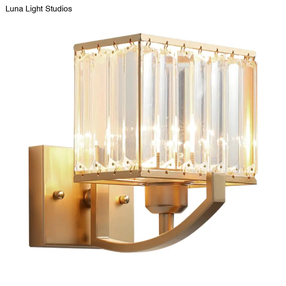 Modern Black/Gold Rectangle Wall Mount Sconce Light With Clear Crystal For Bedroom - 7/18 W