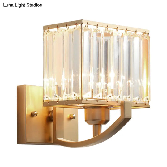 Modern Black/Gold Rectangle Wall Mount Sconce Light With Clear Crystal For Bedroom - 7/18 W