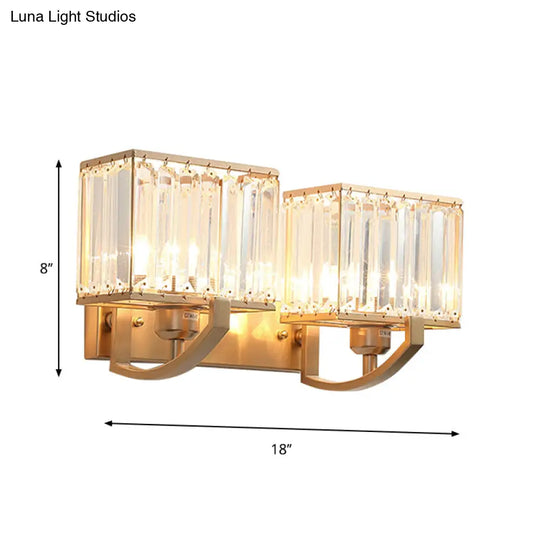 Modern Black/Gold Rectangle Wall Mount Sconce Light With Clear Crystal For Bedroom - 7/18 W