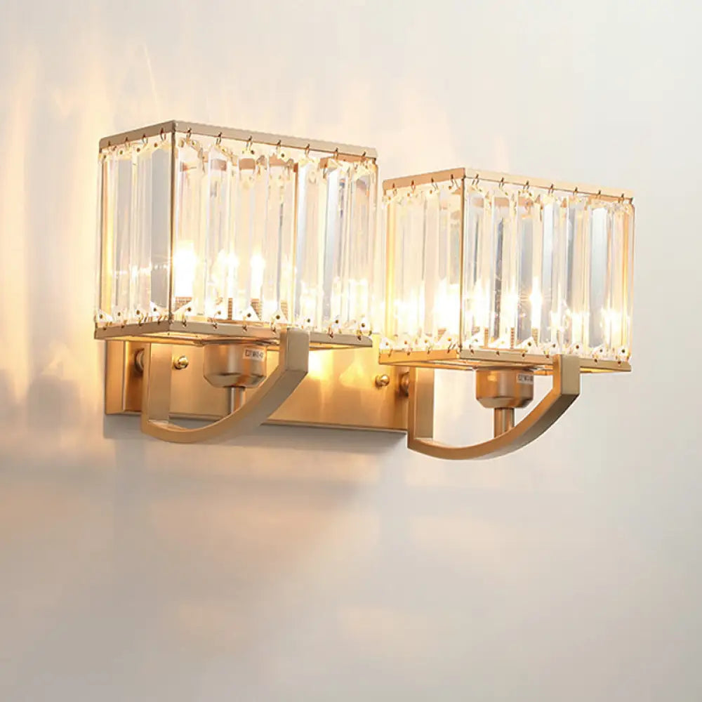 Modern Black/Gold Rectangle Wall Mount Sconce Light With Clear Crystal For Bedroom - 7/18 W Gold /
