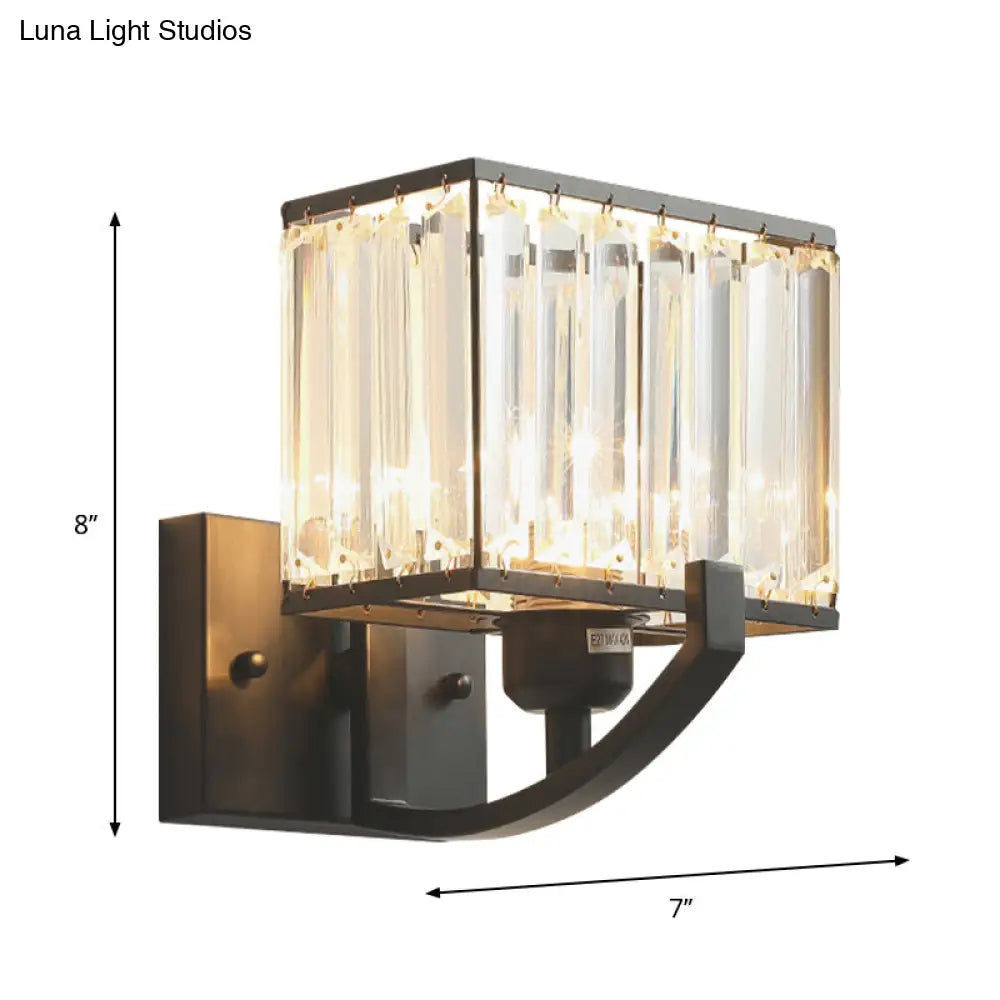 Modern Black/Gold Rectangle Wall Mount Sconce Light With Clear Crystal For Bedroom - 7/18 W