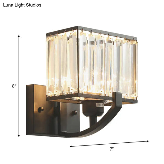 Modern Black/Gold Rectangle Wall Mount Sconce Light With Clear Crystal For Bedroom - 7/18 W