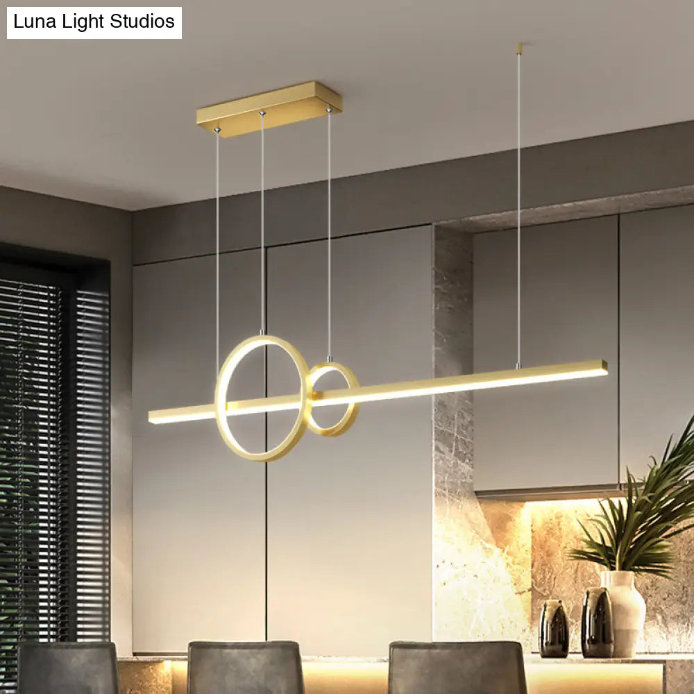 Modern Black/Gold Ring And Bar Metallic Led Island Pendant Lamp For Minimalist Kitchen Lighting Gold