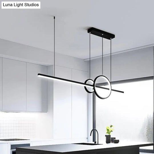 Modern Black/Gold Ring And Bar Metallic Led Island Pendant Lamp For Minimalist Kitchen Lighting