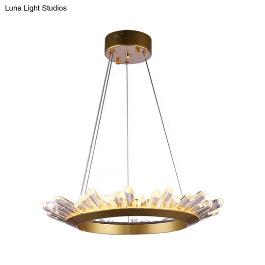 Modern Black/Gold Ring Pendant Chandelier With Crystal Accents - Led Light In White/Warm Living Room