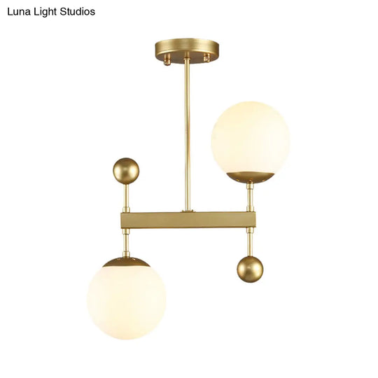 Modern Black/Gold Round Chandelier - 2-Light Led Ceiling Lamp With Milky Glass