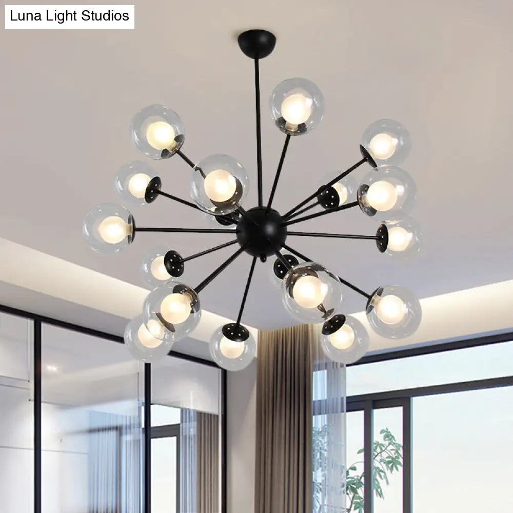 Modern Black/Gold Sputnik Hanging Light Fixture With Glass Shades - 12/18 Heads Ceiling Lamp