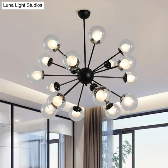 Modern Black/Gold Sputnik Hanging Light Fixture With Glass Shades - 12/18 Heads Ceiling Lamp