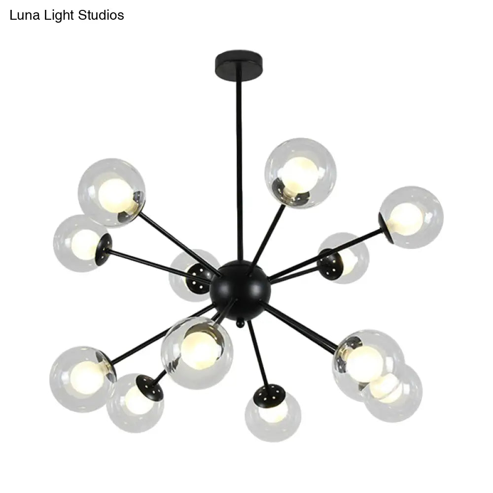 Modern Black/Gold Sputnik Hanging Light Fixture With Glass Shades - 12/18 Heads Ceiling Lamp