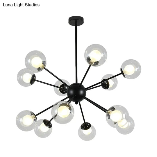 Modern Black/Gold Sputnik Hanging Light Fixture With Glass Shades - 12/18 Heads Ceiling Lamp