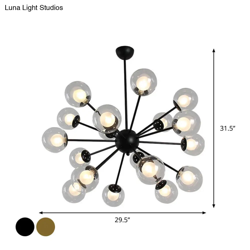 Modern Black/Gold Sputnik Hanging Light Fixture With Glass Shades - 12/18 Heads Ceiling Lamp