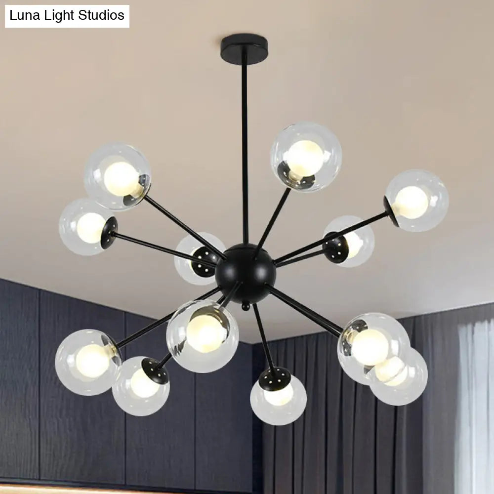 Sleek Black/Gold Sputnik Hanging Light: Contemporary 12/18-Head Ceiling Lamp With Modern Glass