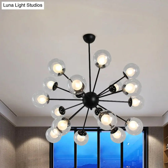 Sleek Black/Gold Sputnik Hanging Light: Contemporary 12/18-Head Ceiling Lamp With Modern Glass