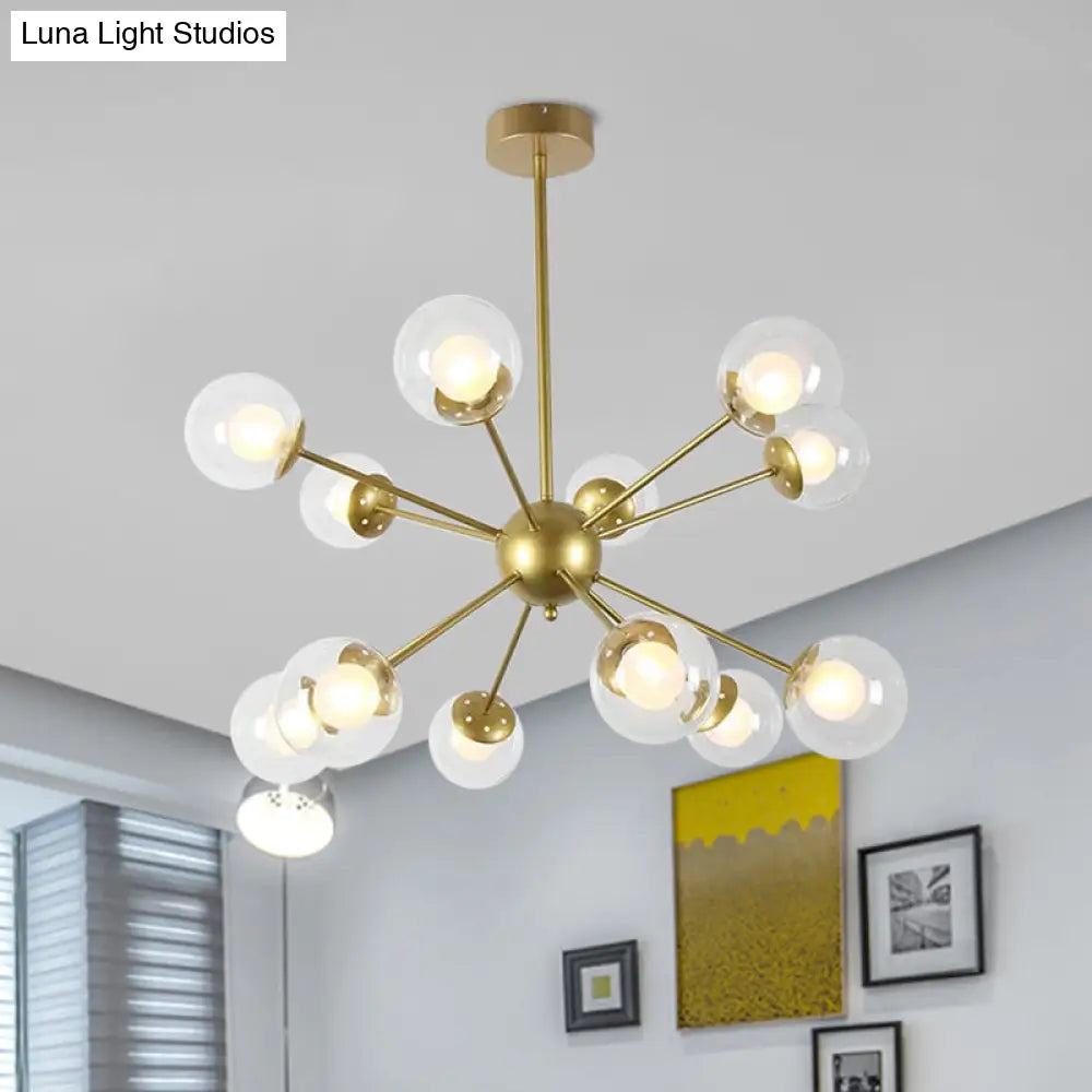 Modern Black/Gold Sputnik Hanging Light Fixture With Glass Shades - 12/18 Heads Ceiling Lamp