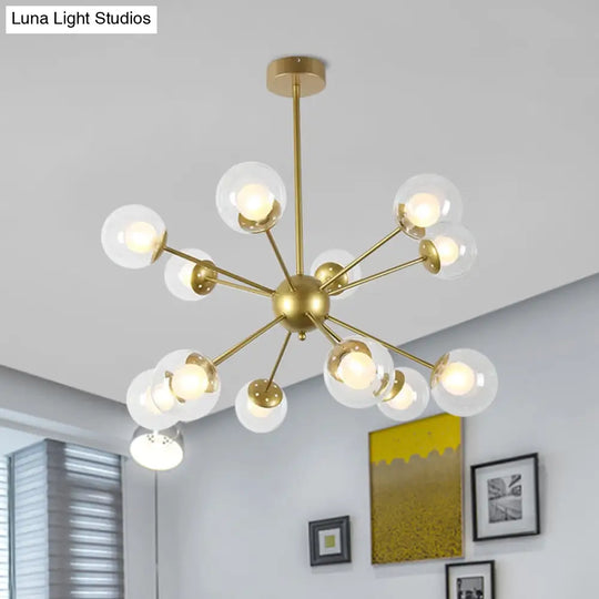 Modern Black/Gold Sputnik Hanging Light Fixture With Glass Shades - 12/18 Heads Ceiling Lamp