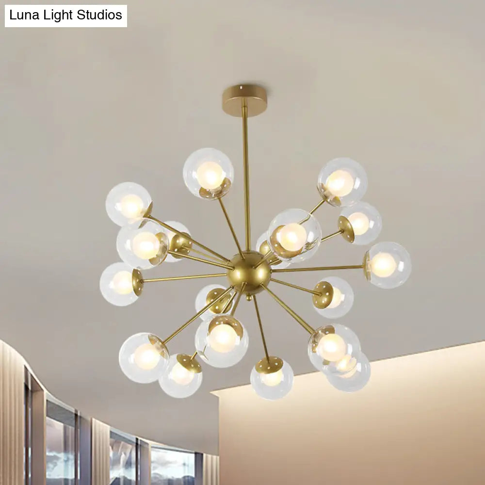 Sleek Black/Gold Sputnik Hanging Light: Contemporary 12/18-Head Ceiling Lamp With Modern Glass