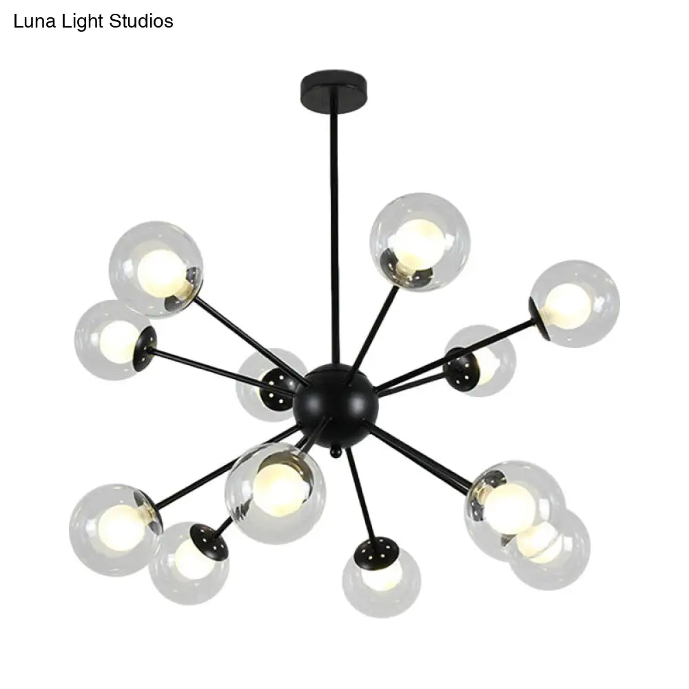 Sleek Black/Gold Sputnik Hanging Light: Contemporary 12/18-Head Ceiling Lamp With Modern Glass