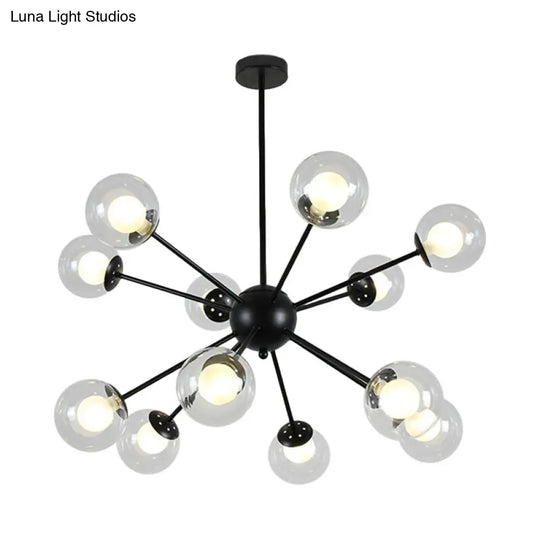 Sleek Black/Gold Sputnik Hanging Light: Contemporary 12/18-Head Ceiling Lamp With Modern Glass
