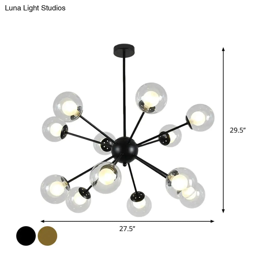 Sleek Black/Gold Sputnik Hanging Light: Contemporary 12/18-Head Ceiling Lamp With Modern Glass