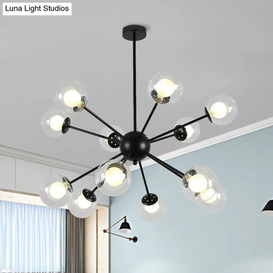 Sleek Black/Gold Sputnik Hanging Light: Contemporary 12/18-Head Ceiling Lamp With Modern Glass