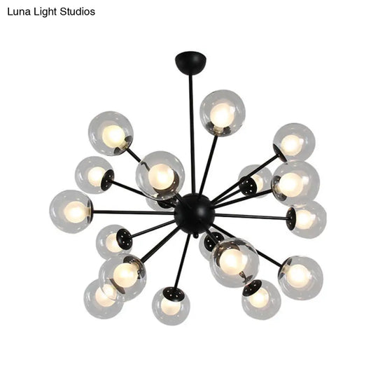 Modern Black/Gold Sputnik Hanging Light Fixture With Glass Shades - 12/18 Heads Ceiling Lamp